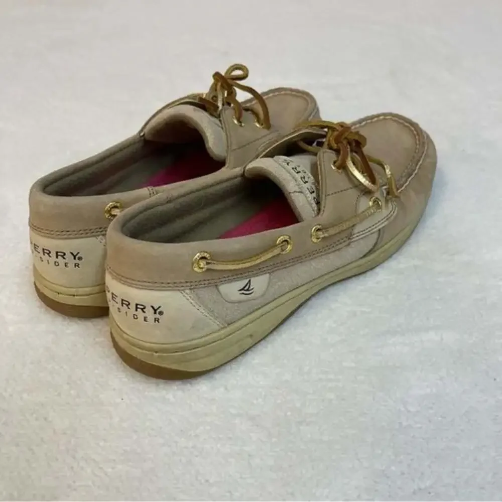 SPERRY TOP SIDER Bluefish Linen Gold Suede Leather Boat Shoes Women's Size US 8